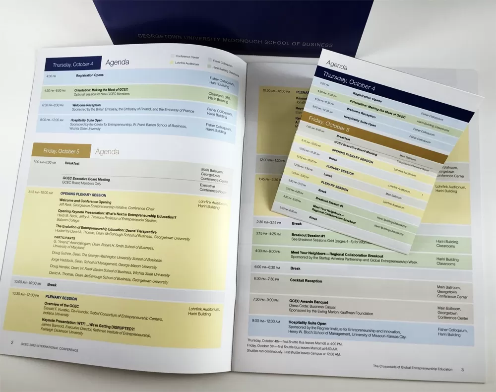 Program catalog for attendee information for an entrepreneur conference