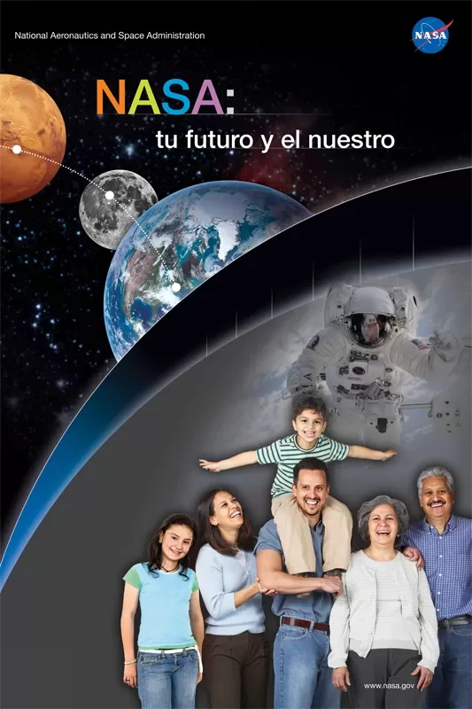 Front of Spanish-language poster showing career highlights of Latinas and Latinos working for NASA