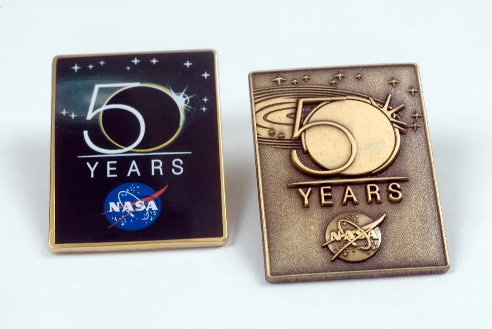 Pins commemorating NASA's 50th Anniversary